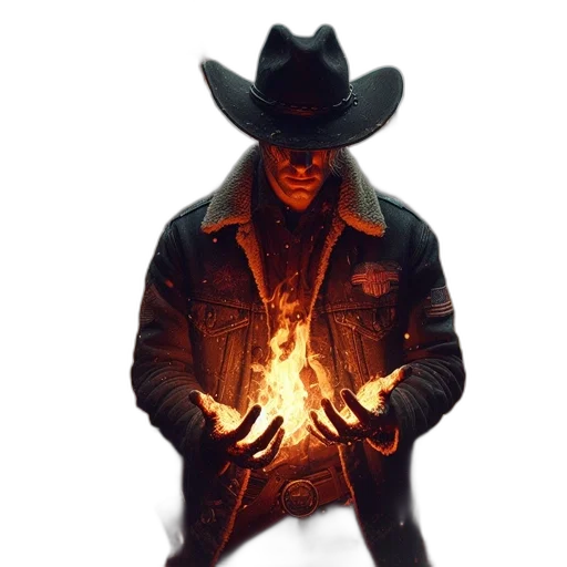 jacket, hat, staff, weapon, concept art, comic book art, photorealistic, fantasy art transparent PNG cut-out