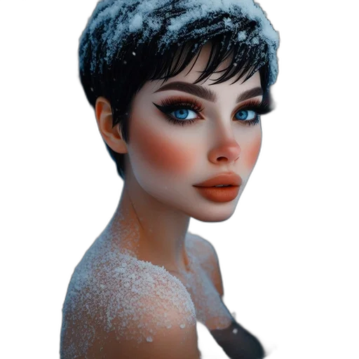 face, photorealistic, 3d render, fantasy art, concept art, snow, outer space, blue transparent PNG cut-out