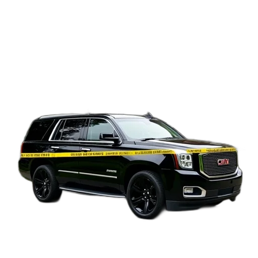 car, 3d render, black, suv, parked, front, house, yellow transparent PNG cut-out
