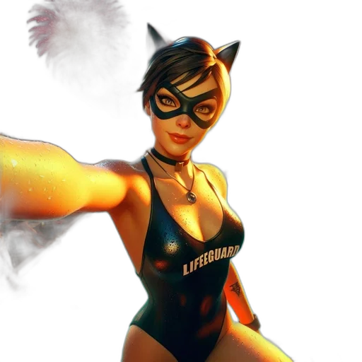 comic book art, concept art, fantasy art, 3d render, animated, lifeguard, wearing, cat transparent PNG cut-out