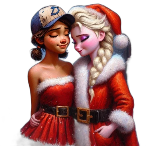 concept art, fantasy art, photorealistic, oil painting, snow, two, female, characters transparent PNG cut-out