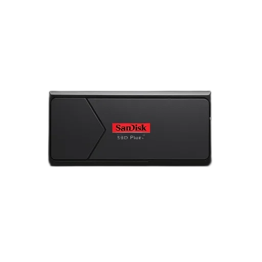 black, rectangular, object, words, sandisk, ssd, plus, solid transparent PNG cut-out