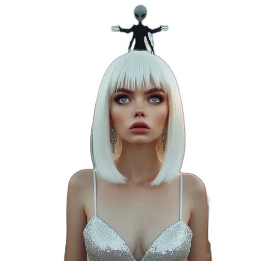 robot, hat, dress, hair, concept art, 3d render, cyberpunk, photorealistic transparent PNG cut-out