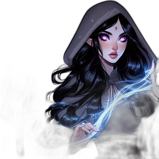 fantasy art, concept art, comic book art, anime, neon lights, fire, dark, elven transparent PNG cut-out