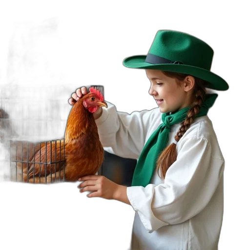 hat, animal, photorealistic, young, girl, dressed, white, shirt transparent PNG cut-out