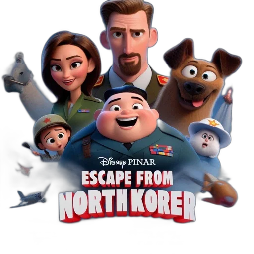 concept art, cartoon, comic book art, poster, escape, north, korea, animated transparent PNG cut-out