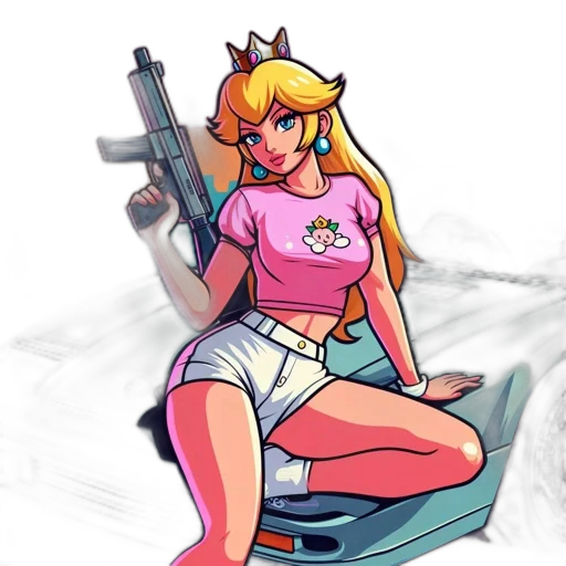 weapon, concept art, pixel art, cartoon, vaporwave, animated, princess, character transparent PNG cut-out