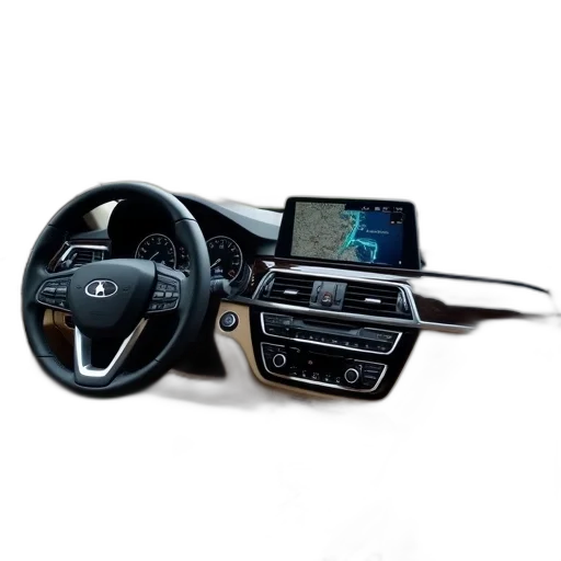 car, interior, beige, dashboard, black, steering, wheel, navigation transparent PNG cut-out