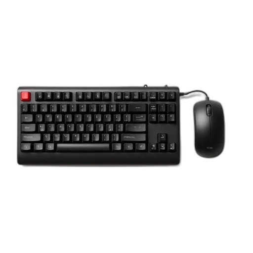 3d render, black, computer, keyboard, mouse, right, displayed, against transparent PNG cut-out