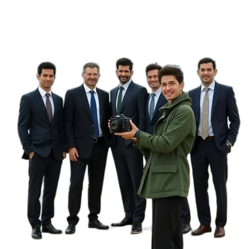 staff, jacket, group, seven, men, standing, sandy, beach transparent PNG cut-out