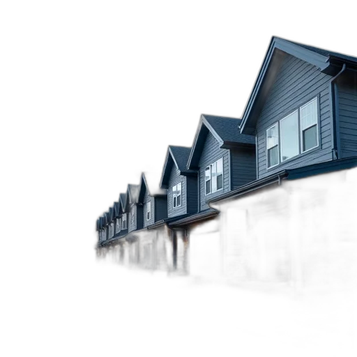 building, 3d render, photorealistic, concept art, row, identical, houses, driveway transparent PNG cut-out