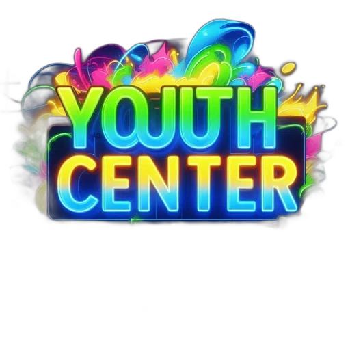 3d render, concept art, neon, colorful, youth, center, sign, illuminates transparent PNG cut-out
