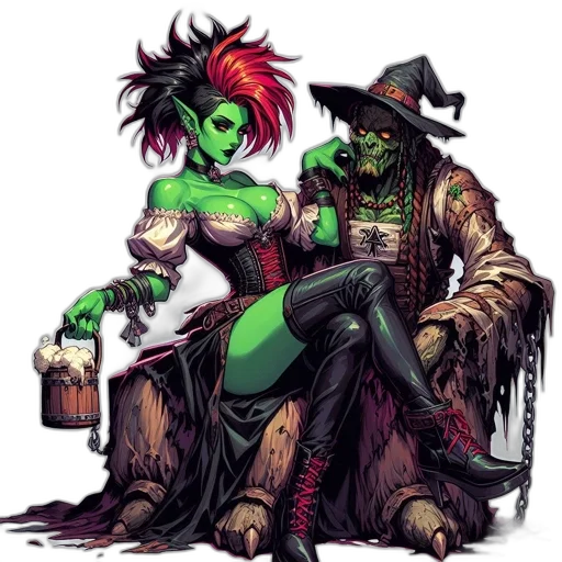 concept art, comic book art, fantasy art, cyberpunk, green, green-skinned, female, character transparent PNG cut-out