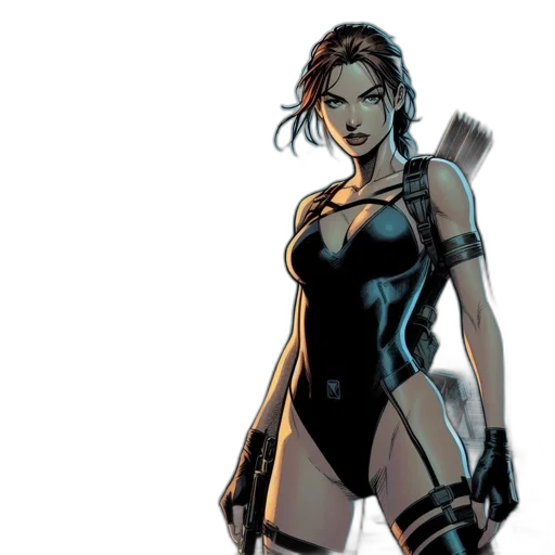 comic book art, concept art, female, archer, wearing, form-fitting, outfit, stands transparent PNG cut-out
