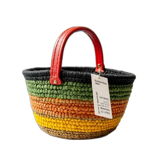 hat, jewelry, photorealistic, 3d render, woven, basket, red, black transparent PNG cut-out