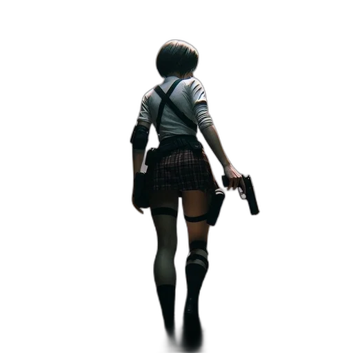 jacket, weapon, dress, staff, concept art, 3d render, pixel art, cyberpunk transparent PNG cut-out