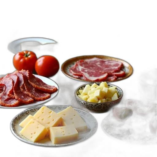 food, rustic, wooden, table, set, variety, items, including transparent PNG cut-out