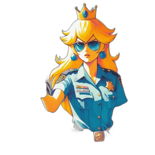 staff, crown, jacket, concept art, pixel art, vaporwave, cartoon, blue transparent PNG cut-out
