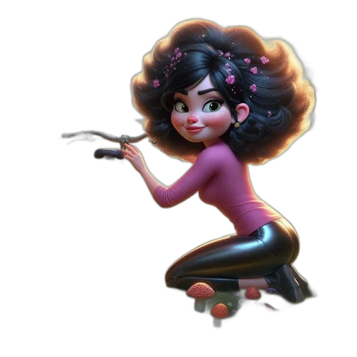 staff, hair, weapon, concept art, fantasy art, 3d render, cartoon, cheerful transparent PNG cut-out