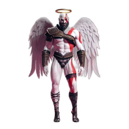 concept art, fantasy art, pixel art, 3d render, muscular, winged, figure, stands transparent PNG cut-out