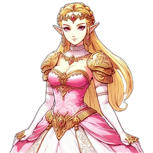 dress, crown, staff, sword, concept art, fantasy art, pixel art, watercolor transparent PNG cut-out