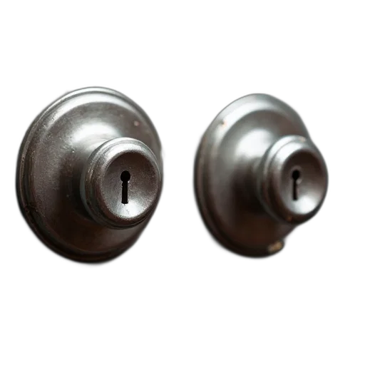 jewelry, 3d render, pair, silver, door, knobs, keyhole, center transparent PNG cut-out