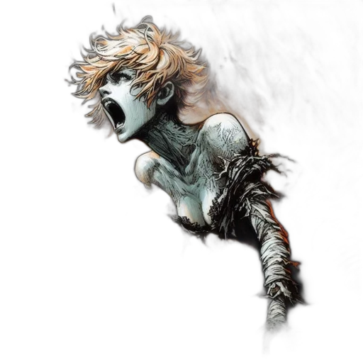 creature, hair, mask, comic book art, concept art, fantasy art, photorealistic, outer space transparent PNG cut-out