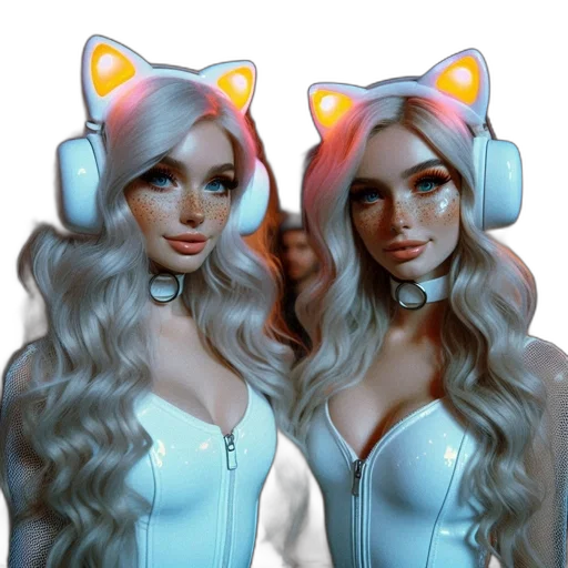3d render, fantasy art, concept art, photorealistic, pastel, two, women, stand transparent PNG cut-out