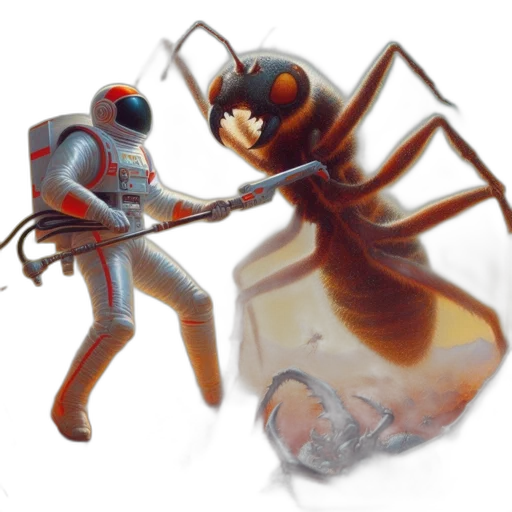 robot, creature, concept art, pixel art, fantasy art, comic book art, outer space, fog transparent PNG cut-out