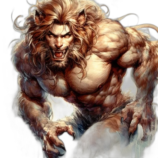 animal, creature, fantasy art, concept art, comic book art, photorealistic, anthropomorphic, lion transparent PNG cut-out