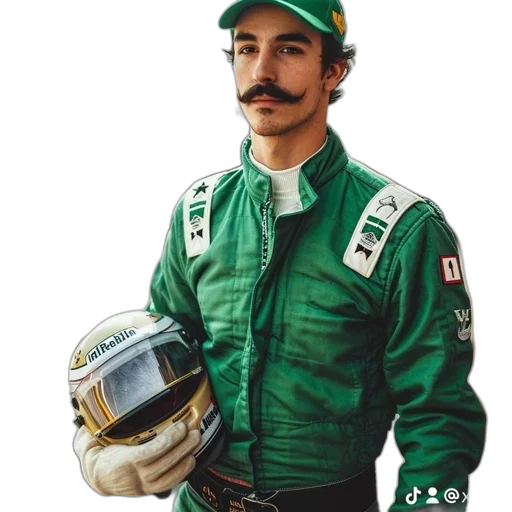 face, hat, concept art, man, green, racing, uniform, complete transparent PNG cut-out