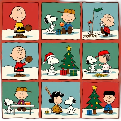 cartoon, snow, colorful, poster, featuring, various, peanuts, characters transparent PNG cut-out