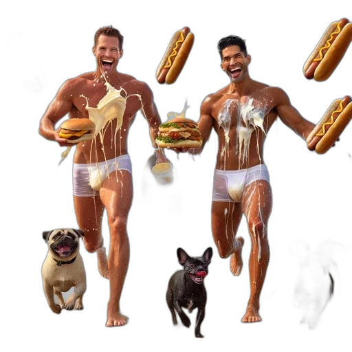 food, animal, concept art, two, men, one, holding, burger transparent PNG cut-out
