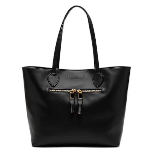 dark, black, leather, tote, bag, simple, design, featuring transparent PNG cut-out
