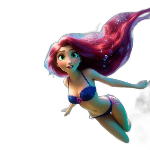 concept art, fantasy art, 3d render, comic book art, underwater, female, character, long transparent PNG cut-out