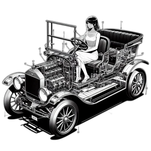 car, robot, concept art, photorealistic, cartoon, comic book art, illustrated, vintage transparent PNG cut-out