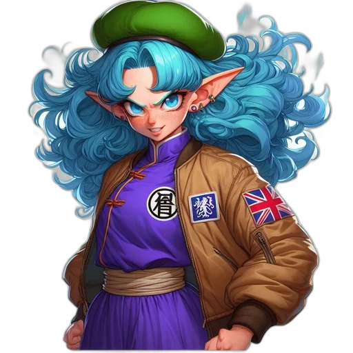 jacket, staff, fantasy art, pixel art, concept art, anime, blue, green transparent PNG cut-out