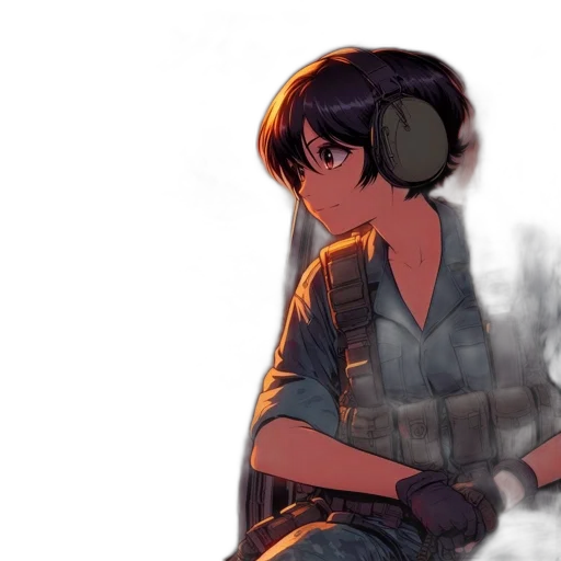 weapon, jacket, mask, concept art, anime, watercolor, comic book art, neon lights transparent PNG cut-out