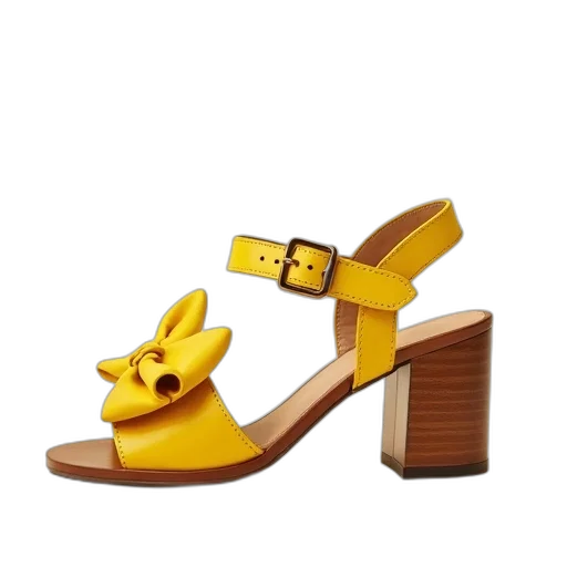 shoes, 3d render, golden, pair, yellow, sandals, bow, detail transparent PNG cut-out