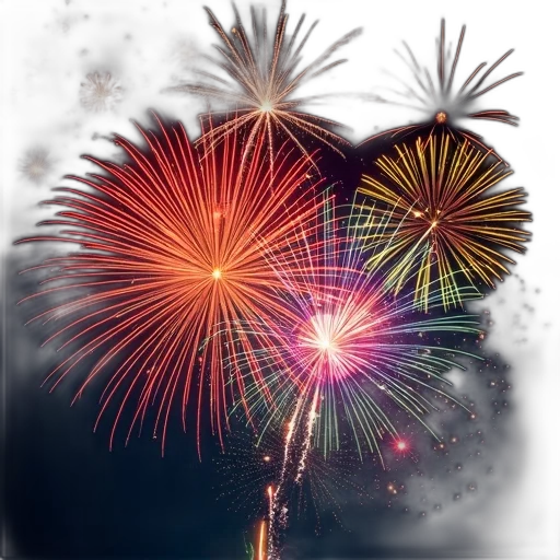 photorealistic, fire, vibrant, display, various, fireworks, night, sky transparent PNG cut-out
