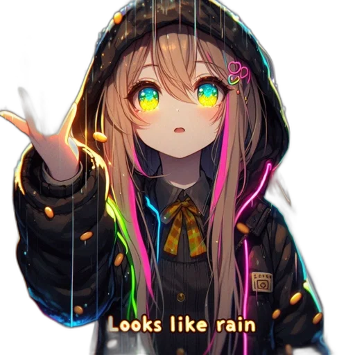 umbrella, jacket, hat, staff, anime, pixel art, cyberpunk, vaporwave transparent PNG cut-out