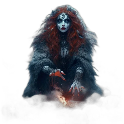 creature, fantasy art, concept art, comic book art, pixel art, fire, fog, blue transparent PNG cut-out