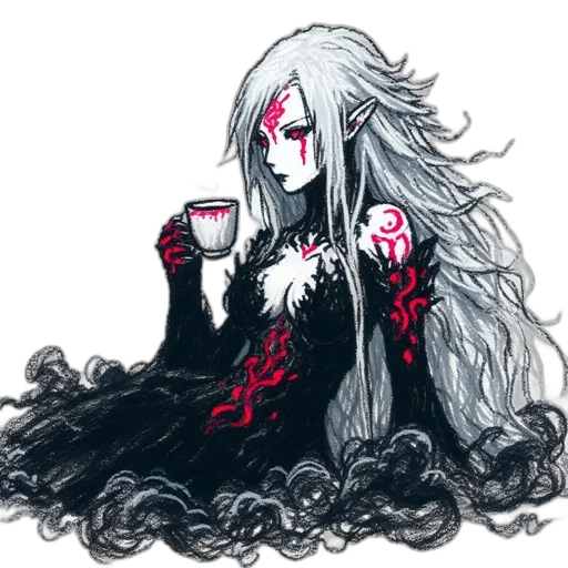 hair, dress, creature, pixel art, concept art, fantasy art, anime, monochrome transparent PNG cut-out