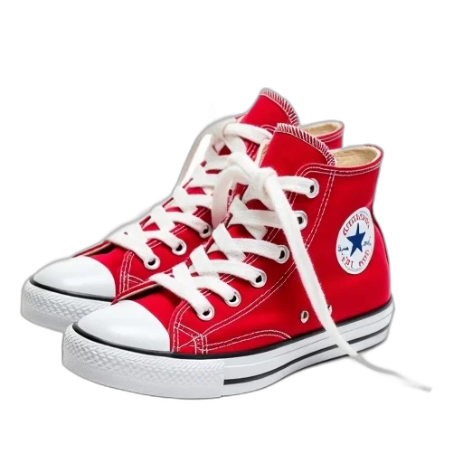 shoes, photorealistic, 3d render, pair, red, white, high-top, sneakers transparent PNG cut-out