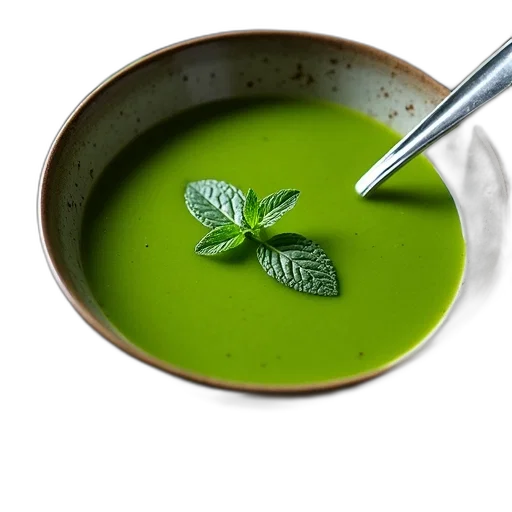 food, weapon, photorealistic, green, bowl, soup, spoon, resting transparent PNG cut-out