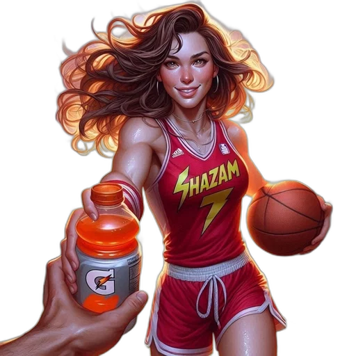 comic book art, fantasy art, concept art, photorealistic, young, woman, basketball, court transparent PNG cut-out