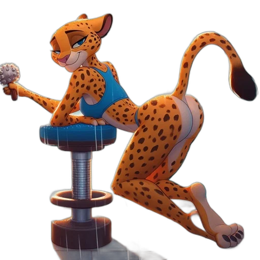 jewelry, staff, concept art, 3d render, fantasy art, anthropomorphic, cheetah, figure transparent PNG cut-out