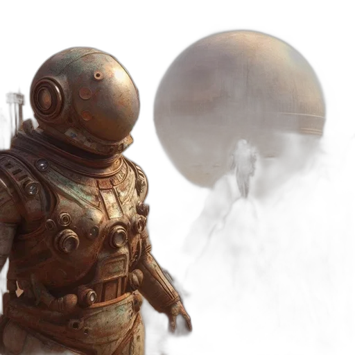 robot, mask, concept art, 3d render, fantasy art, photorealistic, outer space, fog transparent PNG cut-out