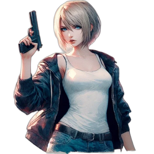 jacket, weapon, face, staff, concept art, comic book art, pixel art, cyberpunk transparent PNG cut-out