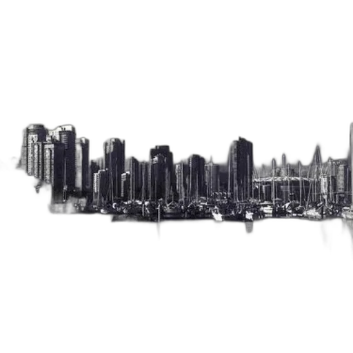building, concept art, photorealistic, 3d render, comic book art, city street, fog, black transparent PNG cut-out